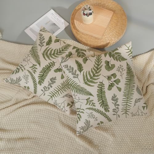 Spring Sage Green Pillow Covers 20x20 Set of 2 Leaf Plant Decorative