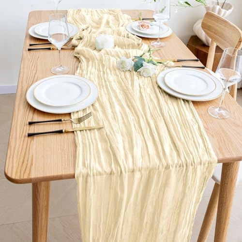 Wokceer Cheesecloth Table Runner Beige 10FT Boho Gauze Runner, 12 Pack