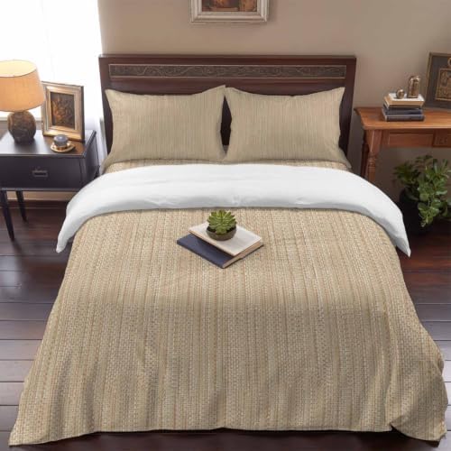 Light Khaki Linen Texture Queen Duvet Cover Set - 4 Pcs Comforter