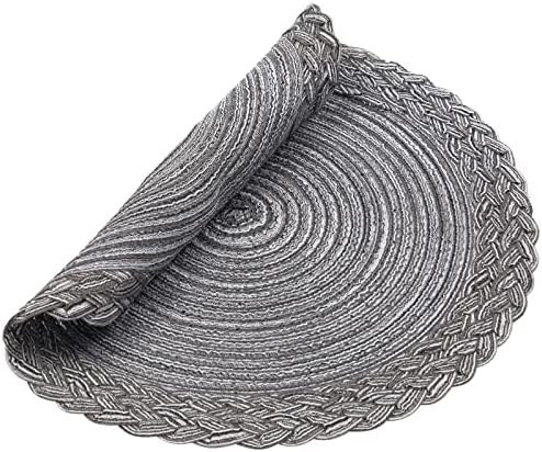 SHACOS Round Placemats Set of 4 Boho Braided Border 15 inch Circle