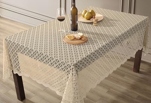 HLC.ME Sedona Lace Tablecloth, Round, 70 Inch Round, Linen Taupe