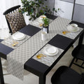 Taupe Grid Table Runner and Placemats Set of 4 Gray Lines Cotton Linen