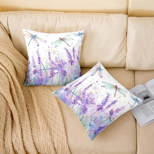 Feelyou Dragonfly Square Cushion Covers Set of 2, Purple Lavender