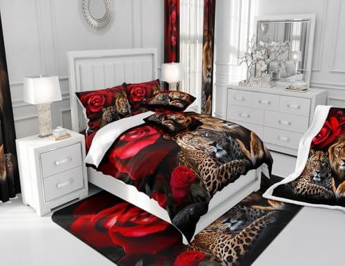jejeloiu Leopard Throw Pillow Covers 22"x22" Set of 2 Soft Lion Rose