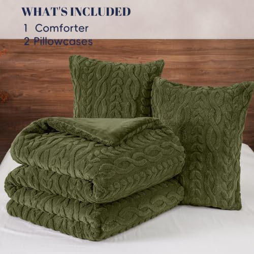 PHF Fluffy Sherpa Fleece Queen Comforter Set, 3 Pieces Warm Fuzzy Soft