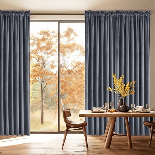 JIUZHEN Dark Grey Velvet Blackout Curtains 52W x 120L 2 Panels