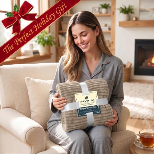 PAVILIA Soft Lightweight King Size Fleece Blanket for Bed, Taupe