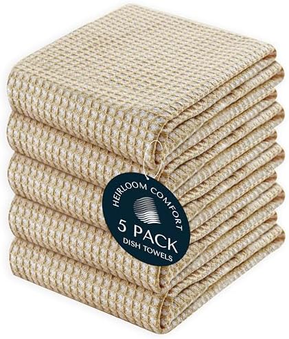5 Pack 100% Cotton Dual Tone Waffle Weave Kitchen Towels, 16x26 Inch