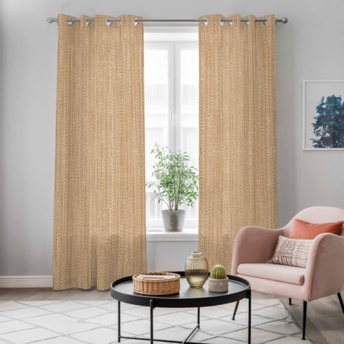 Sand Beige Window Curtains 84 Inch Length 2 Panels Set, Boho Modern