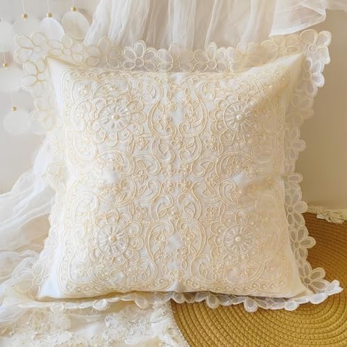 Floral Beaded Throw Pillow Cover Embroidery French Style Pillowcase