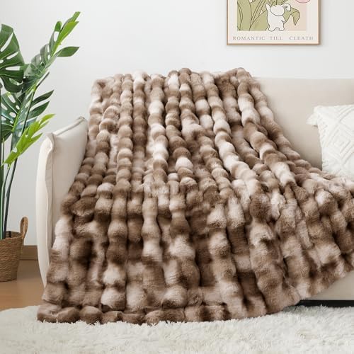 Touchat Luxury 1000GSM Faux Rabbit Fur Throw Blanket, Super Heavy Warm