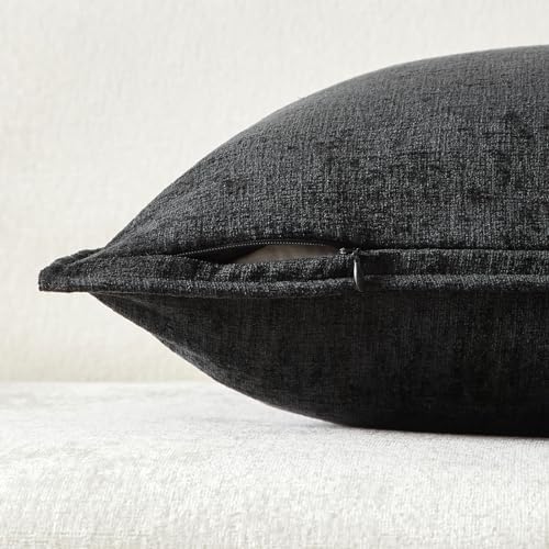 JUSPURBET Chenille Decorative Throw Pillow Covers 18x18 Set of 2,Black