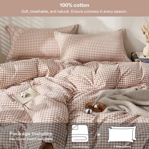 SAPHREAS Gingham Duvet Cover Set Queen Size, 100% Washed Cotton Linen