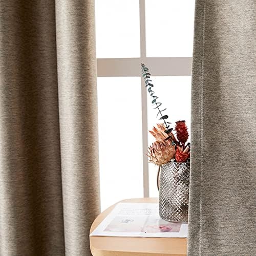 Epinki Living Room Curtains Set of 2, Linen Coffee Solid Color Grommet