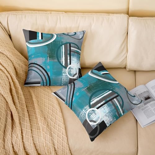 Teal Blue Green Gray Throw Pillow Covers 22x22 Inch Set of 2,Grunge