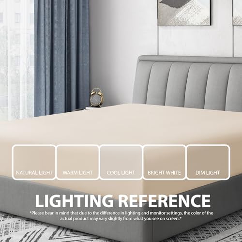 Cathay Home Cal King Fitted Sheet Only, 21" Deep Pocket, Cream