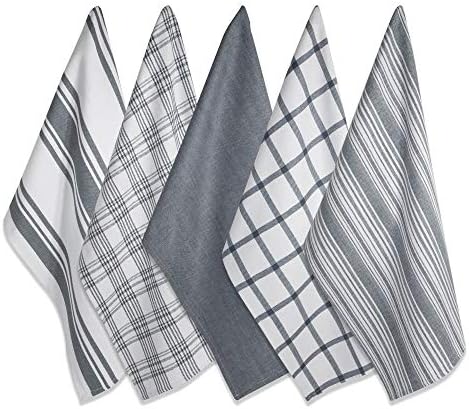 DII Assorted Woven, Kitchen Dishtowel Set, 18x28, Gray, 5 Piece