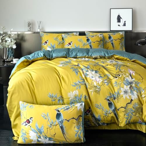 Floral Queen Duvet Cover 100% Soft Cotton 3 Piece Chic Birds Queen