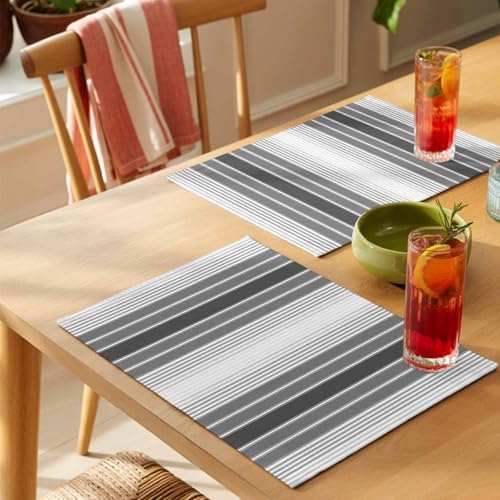 Abstract Grey Gradient Stripe Placemats Set of 4 Washable Table Mats