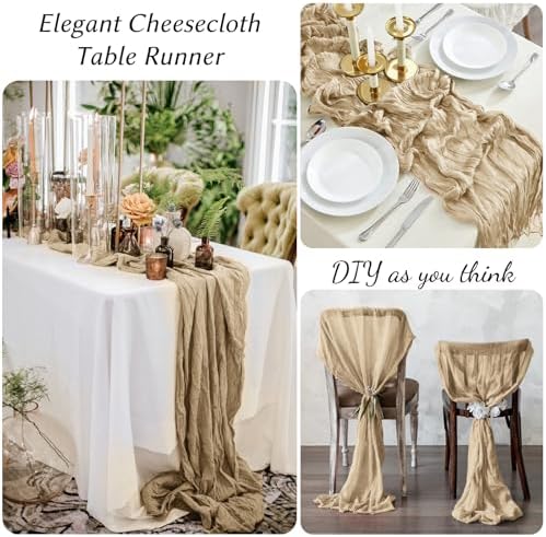 12Pack Beige Cheesecloth Table Runners 10FT Gauze Table Runner