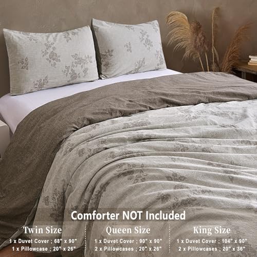 Vintage Reversible Floral Duvet Cover Set, 100% Washed Microfiber