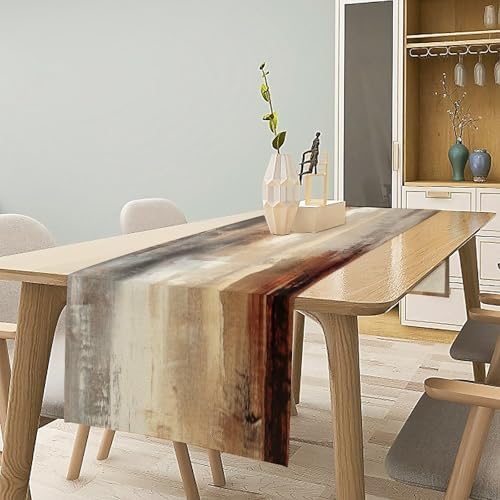 Grey Beige Table Runner Modern Abstract Art Vintage Brown Burlap Table