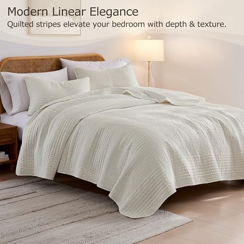 palassio 100% Cotton Quilt Set California Cal King Size, Light Beige
