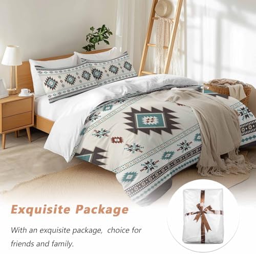 Grey Teal Boho Bedding Full Duvet Cover Set, 3 Piece Microfiber Soft