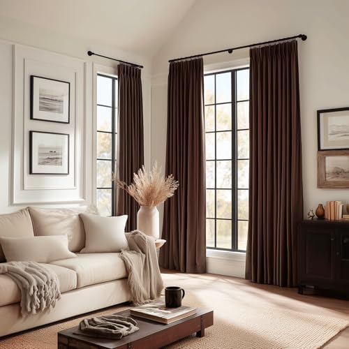 Dark Brown Velvet Blackout Curatins 84 Inches 2 Panels Heavy Thick