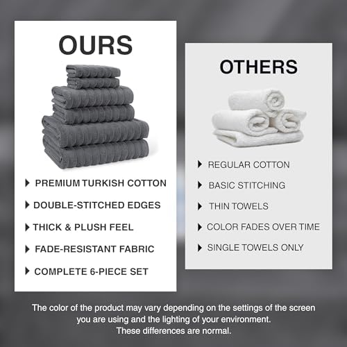 6 Piece Towel Sets for Bathroom - Includes 2 Bath Towels, 2 Hand