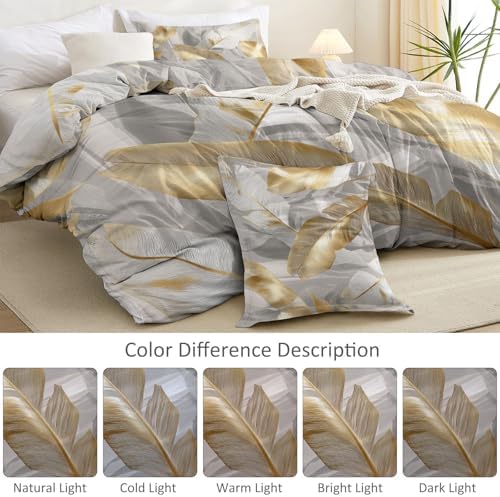Duvet Cover Set Simple Plant Based Banana Leaf - Grey Soft Microfiber