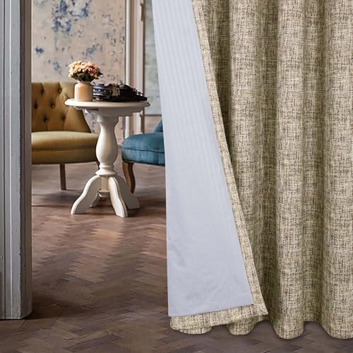 always4u 100% Blackout Curtains, Textured Drapes Linen Look for