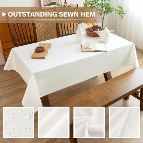 MikiUp Faux Linen Tablecloth - Slubby Textured Weaves Table Cloth for