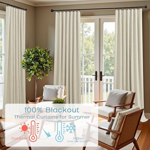 KOUFALL Extra Long 120 Inch Linen Blackout Curtains 10 FT Foot 10FT