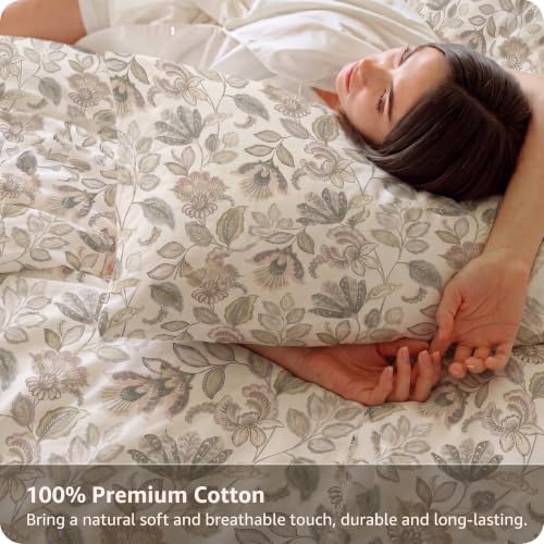 100% Cotton Duvet Cover Queen Size – Vintage Garden Botanical Bedding