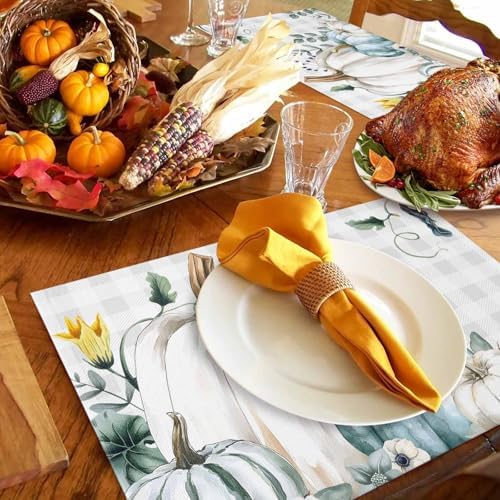 Placemats Set of 8, Thanksgiving Autumn Pumpkins Washable Table Mats