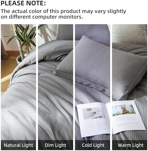 BOLINLIVING Waffle Weave Duvet Cover King Size, 3PCS Microfiber Duvet