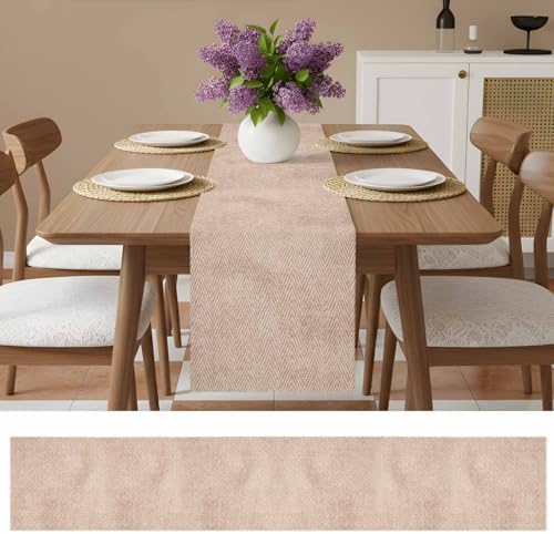 Beige Burlap Texture Table Runner 108 Inches Long, Farmhouse Nature