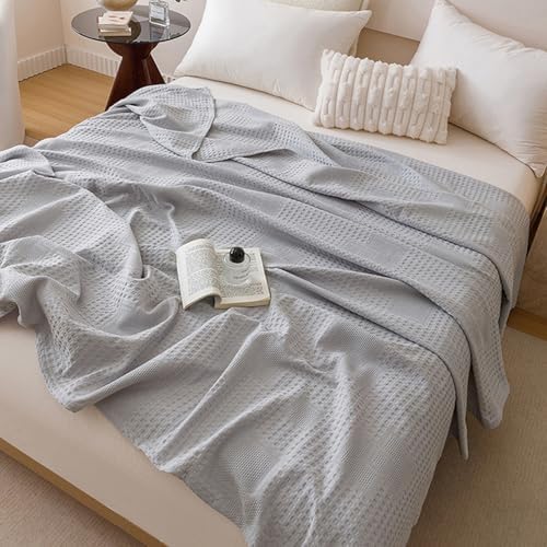 LGYKUMEG Muslin Throw Blanket,100% Cotton Lightweight Waffle Knit