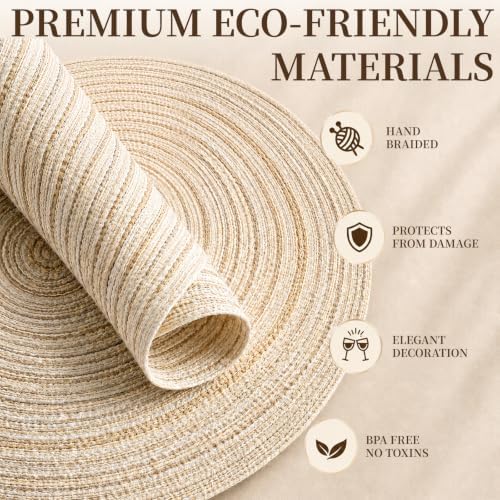 TaroKitc 15 in Round Placemats Set of 8, Washable Woven Placemats Heat