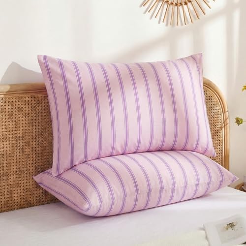 Merryword 100% Cotton Pillow Cases, Standard Size Pillowcases, Pink &