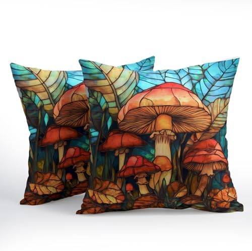 Summer Pillow Covers 22x22 Inch Set of 2, Mushroom Throw Pillow Covers