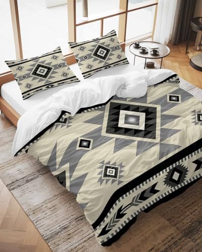LooPoP Duvet Cover Set Queen Size Beige Boho Comforter Sets 3 Pieces