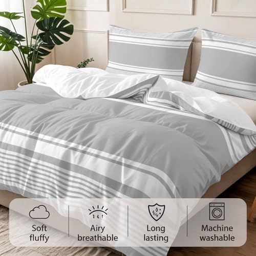 3 Pieces Bedding Set King Size, Farmhouse Grey Soft Duvet Covers Set