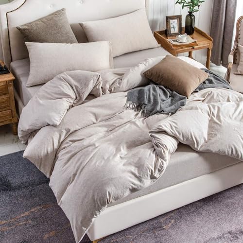 PURE ERA Jersey Knit Duvet Cover Set Heather Beige Oversized Queen