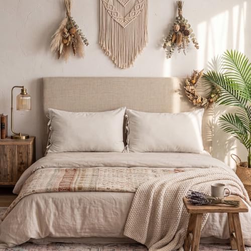Batiyeer 2 Pcs 100% Linen Pillowcase Queen Size 20x30 Beige Soft