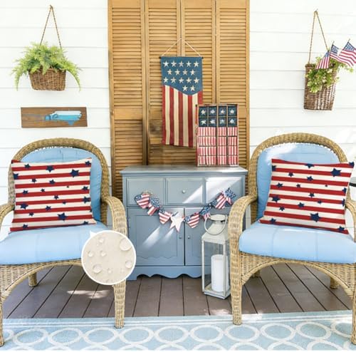 RABUSOFA 4th of July Patriotic Outdoor Pillow Covers 20x20 Set of 2