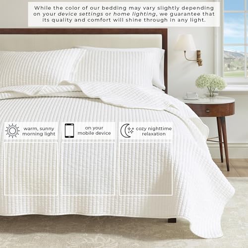 Great Bay Home Full/Queen Quilt Set - 3-Piece Solid, Channel-Stitched