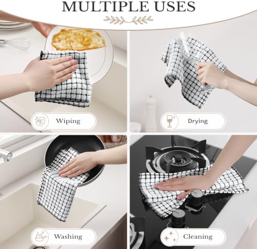 Homaxy 12 Pack Terry Kitchen Dish Cloths, 12"x12", Black