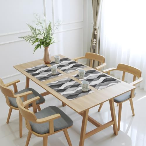 Gray Ripple Placemats Set of 6 Abstract Gradient 13x19 Inch Washable